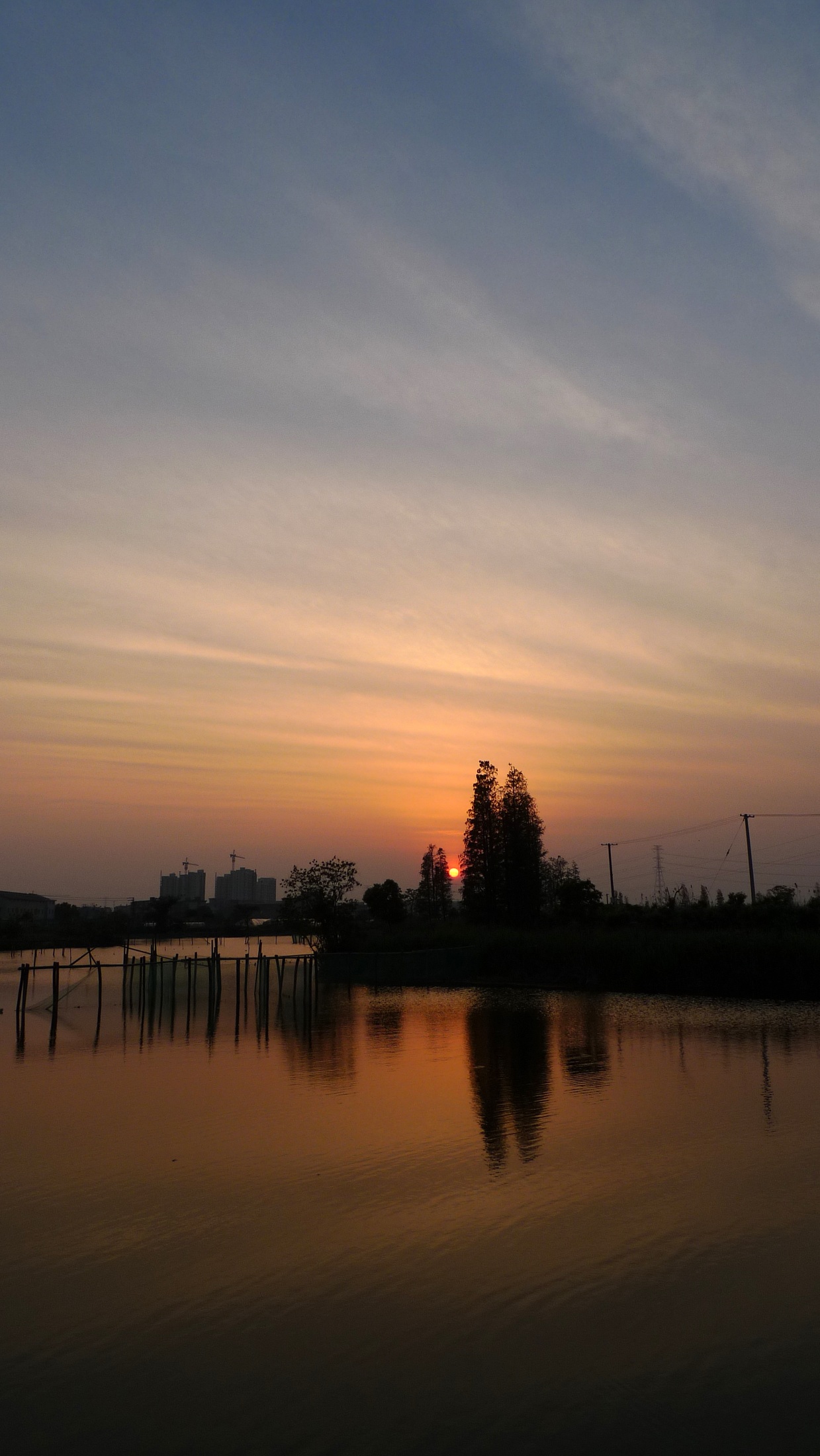 夕阳映塘